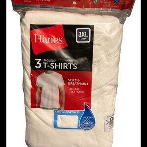 Hanes 3 Pack White Tagless T-Shirts 3XL NEW Cotton Crew Neck
